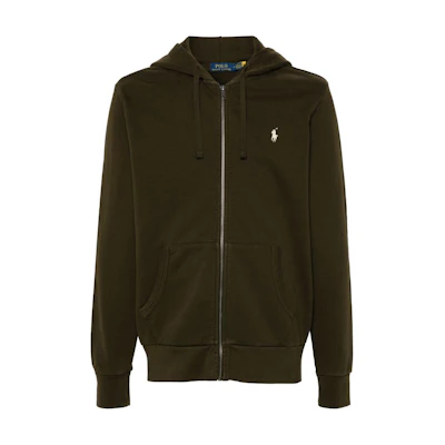 Ralph Lauren SS24 Olive Green Embroidered Pony Logo Zip-Up Loose Sweatshirt Men 710916692-OLIVE