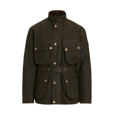 Ralph Lauren SS24 Olive Oilcloth Biker Jacket Solid Zip-Up Slim Fit MNPOOTW16021-302