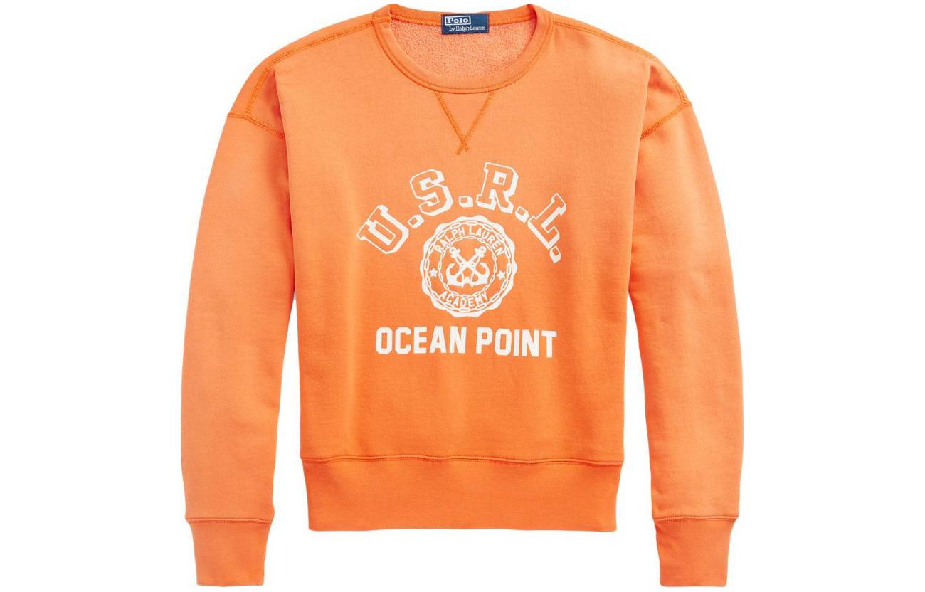 Ralph Lauren SS24 Orange Letter Print Crewneck Long Sleeve Sweatshirt Mens 710936362-001