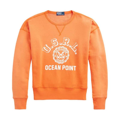 Ralph Lauren SS24 Orange Letter Print Crewneck Long Sleeve Sweatshirt Mens 710936362-001