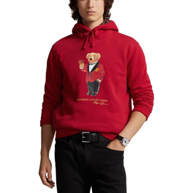 Ralph Lauren SS24 Red Hoodie with Bear Graphic Print for Men MNPOKNI16823377-600 圖 4