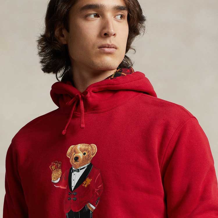 Ralph Lauren SS24 Red Hoodie with Bear Graphic Print for Men MNPOKNI16823377-600 圖 7