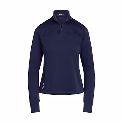 Ralph Lauren SS24 Slim Fit Logo Print Long Sleeve Polo Shirt Women Navy. WMXGKNINC020229-410