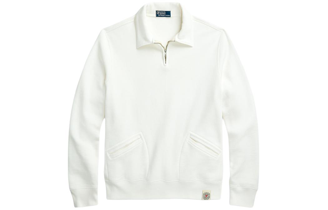 Ralph Lauren SS24 Solid Half-Zip Logo Sweatshirt Washed White MNPOKNI16823535-100