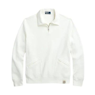 Ralph Lauren SS24 Solid Half-Zip Logo Sweatshirt Washed White MNPOKNI16823535-100