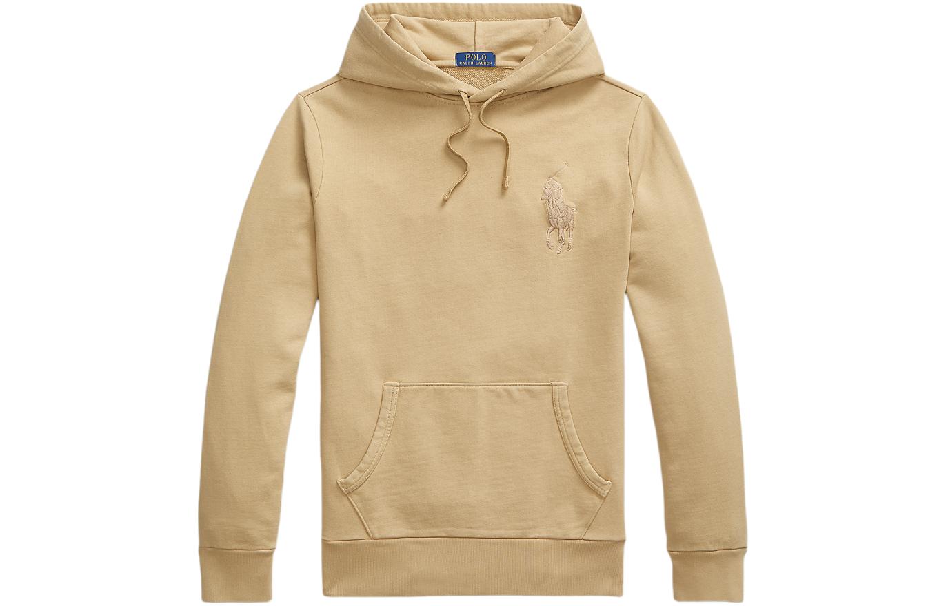 Ralph Lauren SS24 Solid Logo Embroidered Drawstring Hoodie Men Beige MNPOKNI16823626-250