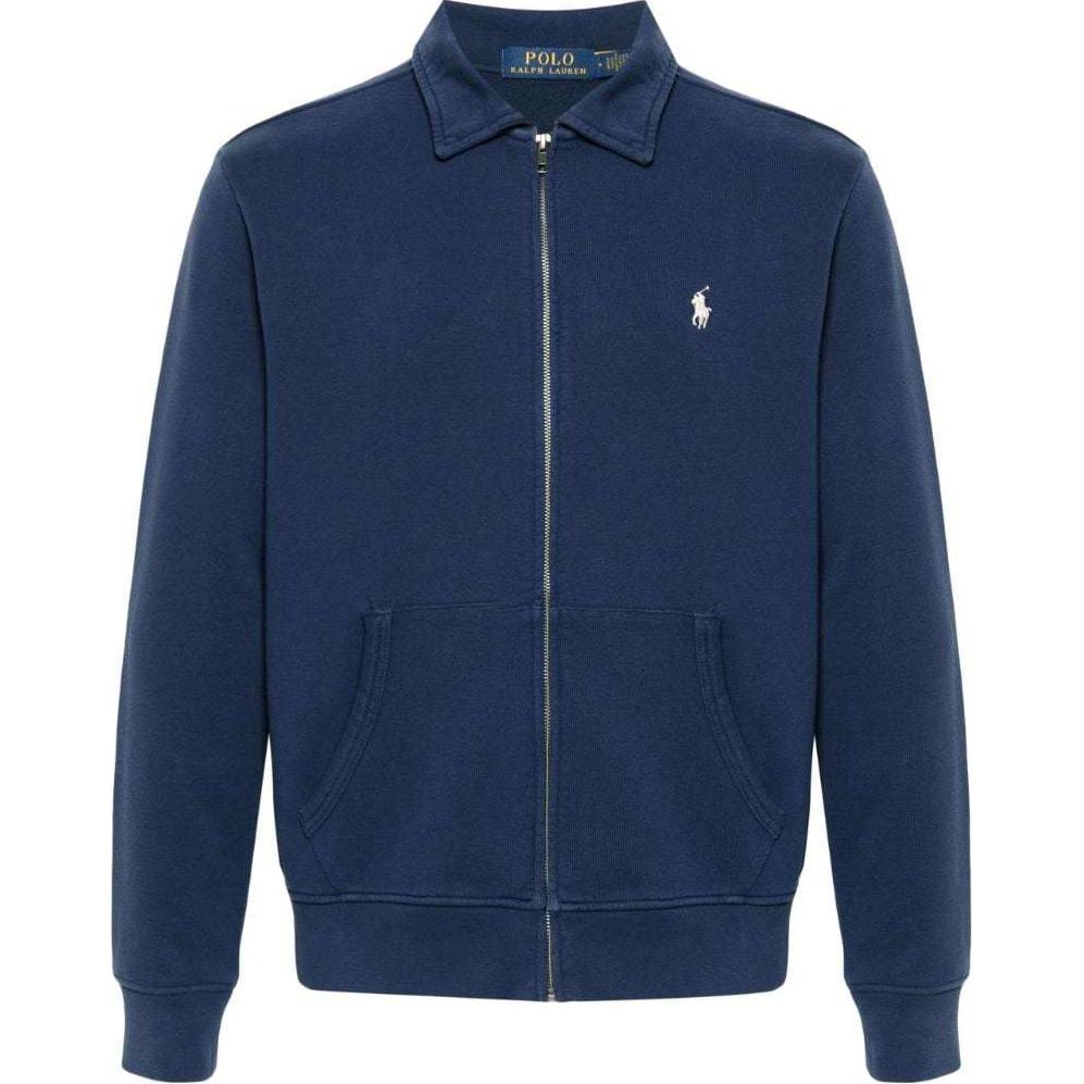 Ralph Lauren SS24 Solid Logo Embroidered Loose-Fit Zip Polo Sweatshirt Navy Blue 710941532-NAVY