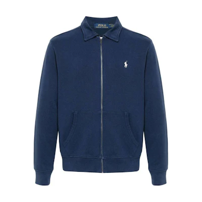 Ralph Lauren SS24 Solid Logo Embroidered Loose-Fit Zip Polo Sweatshirt Navy Blue 710941532-NAVY