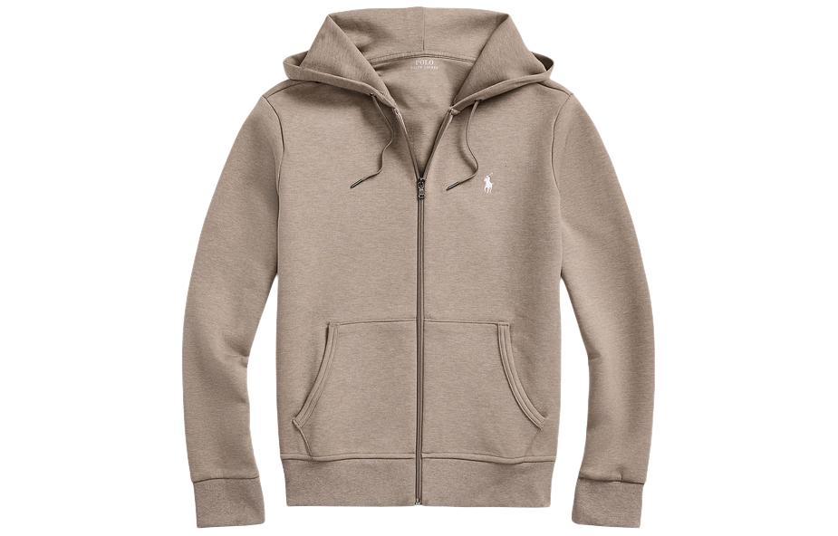 Ralph Lauren SS24 Solid Logo Embroidered Zip Hoodie Dark Taupe MNPOKNI16823458-200