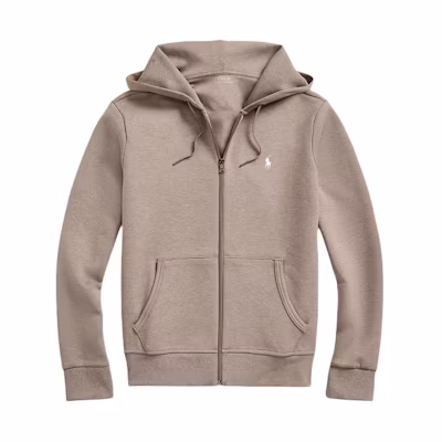 Ralph Lauren SS24 Solid Logo Embroidered Zip Hoodie Dark Taupe MNPOKNI16823458-200