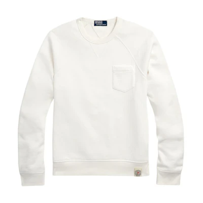 Ralph Lauren SS24 Washed White Crewneck Pocket Long Sleeve Sweatshirt MNPOKNI16823423-100