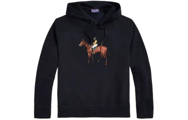 Ralph Lauren Standing Horse Fleece Hoodie Black Animal Graphic Pullover MNPLKNI16820-217