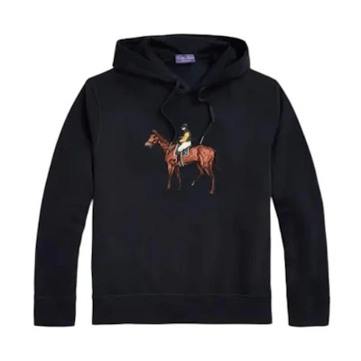 Ralph Lauren Standing Horse Fleece Hoodie Black Animal Graphic Pullover MNPLKNI16820-217