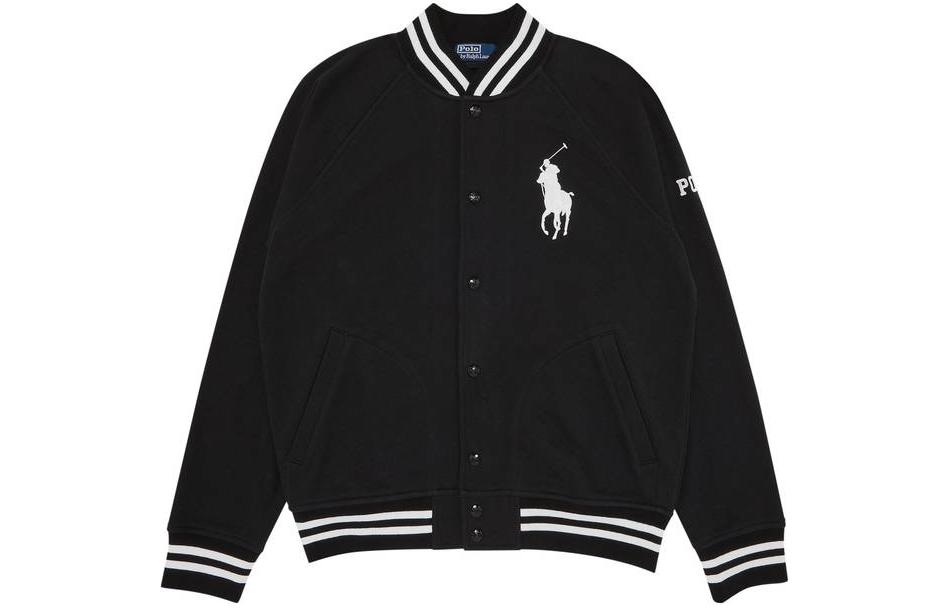 Ralph Lauren Striped Baseball Collar Button-Up Jacket Black 710906913-001