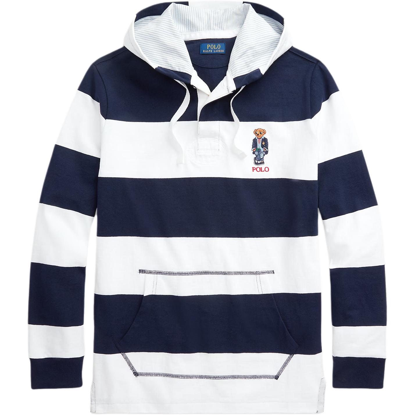 Ralph Lauren Striped Bear Drawstring Hoodie Navy Blue MNPOKNI16822-993