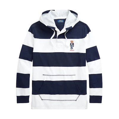 Ralph Lauren Striped Bear Drawstring Hoodie Navy Blue MNPOKNI16822-993