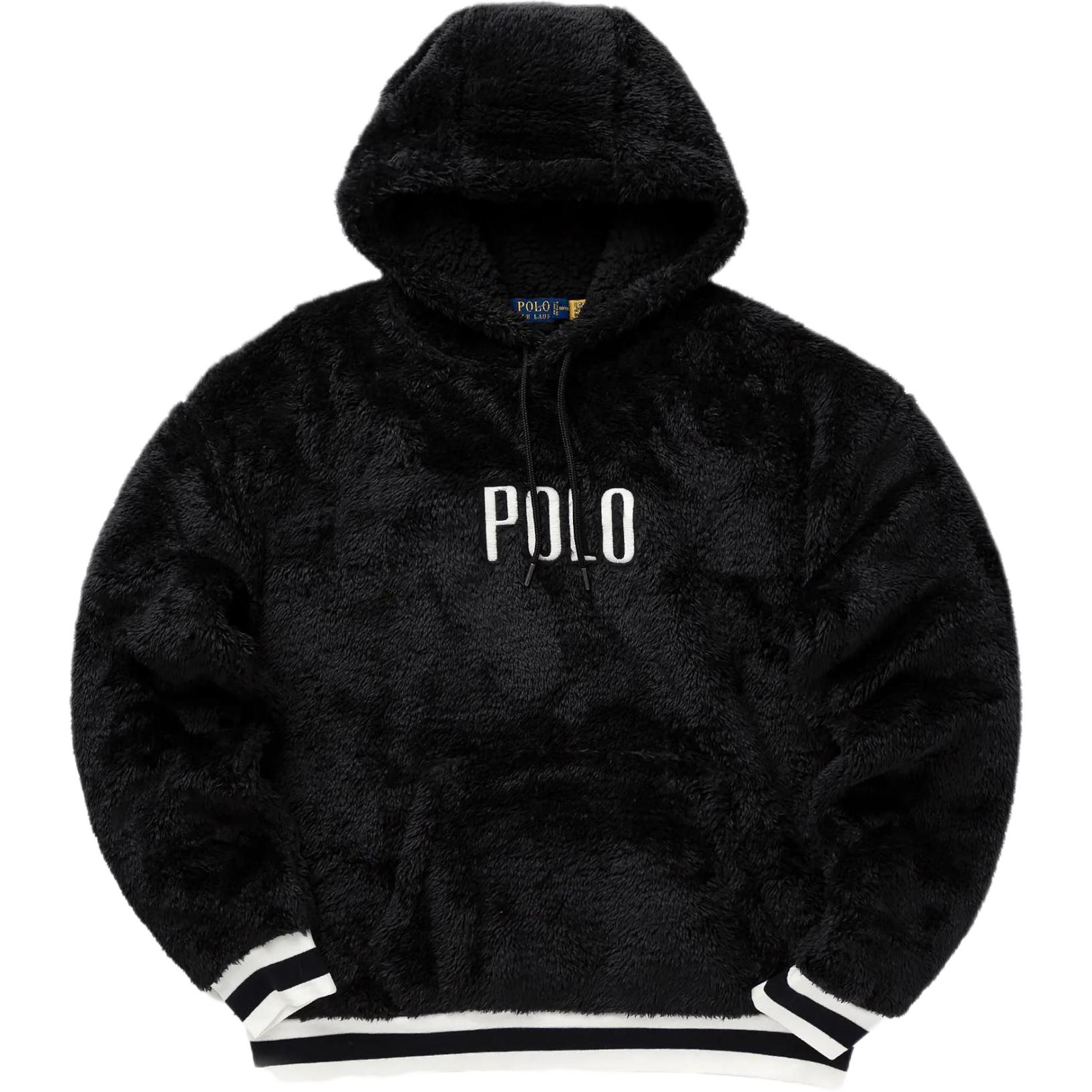 Ralph Lauren Striped Logo Print Hoodie Black Long Sleeve Pullover 710920251-002