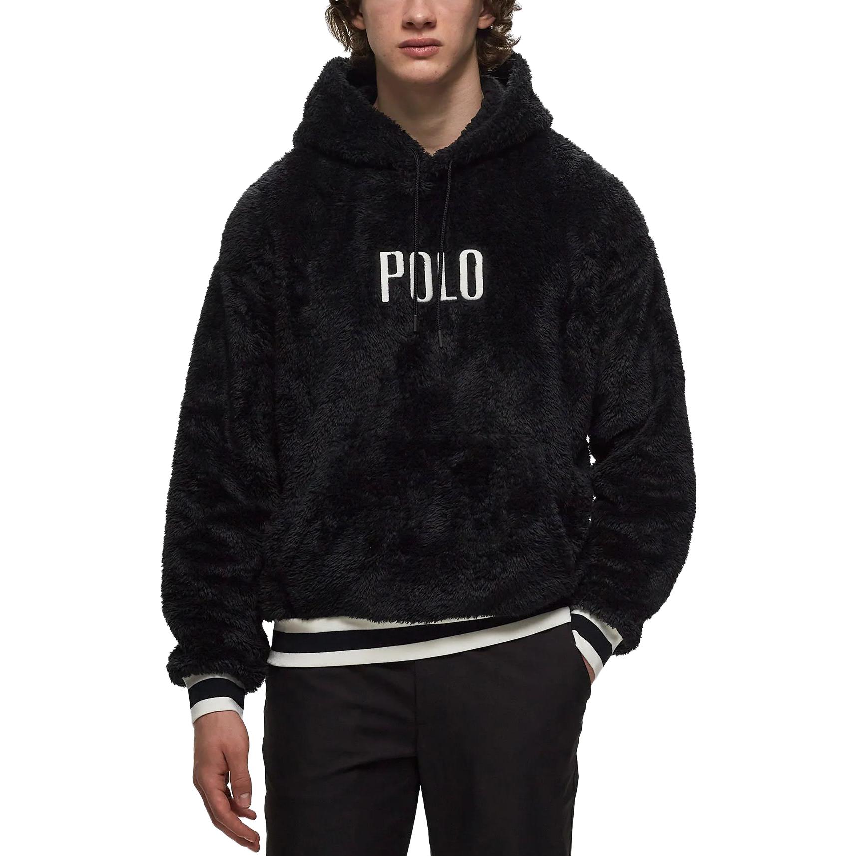 Lookbook 拉夫勞倫條紋Logo印花黑色連帽長袖上衣 710920251-002