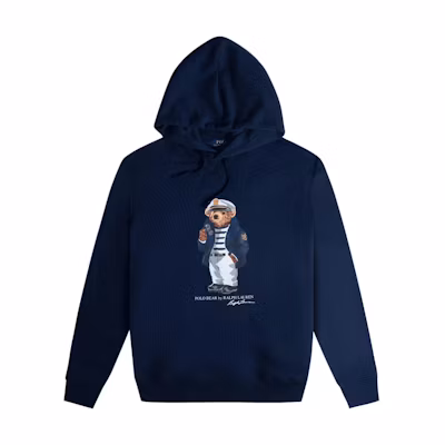 Ralph Lauren Teddy Bear Print Fleece Hoodie Navy Blue 710790597-001
