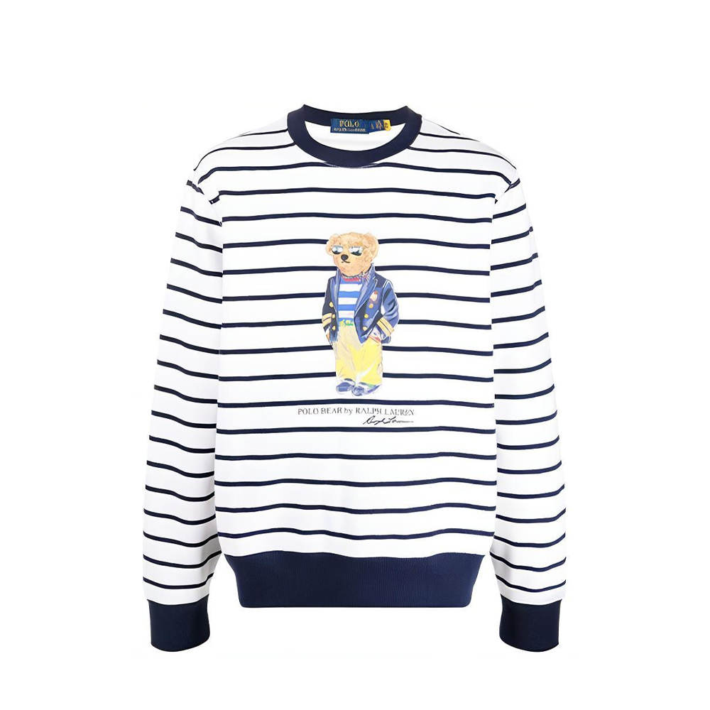 Ralph Lauren Teddy Bear Striped Pullover Sweatshirt White 710837970-001
