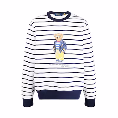 Ralph Lauren Teddy Bear Striped Pullover Sweatshirt White 710837970-001