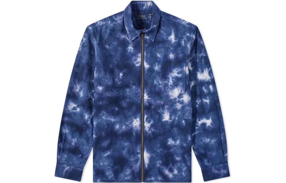 Ralph Lauren Tie-Dye Zip-Up Long Sleeve Shirt Jacket Navy Blue - 710861182-001