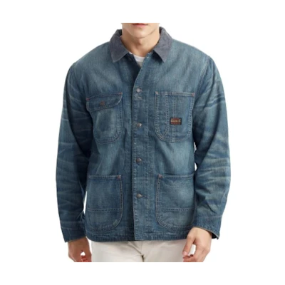 Ralph Lauren Washed Logo Patch Long-Sleeve Jacket Navy Blue - 710950878-001