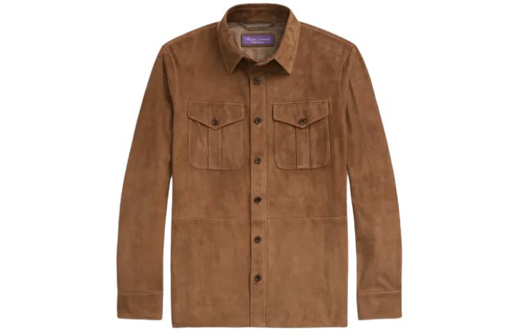 Ralph Lauren Water-Resistant Suede Shirt Jacket Brown Long Sleeve Outerwear MNPLOTW16020-230