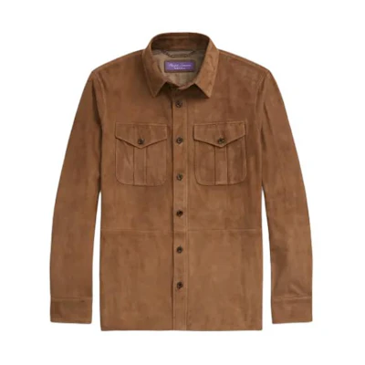 Ralph Lauren Water-Resistant Suede Shirt Jacket Brown Long Sleeve Outerwear MNPLOTW16020-230