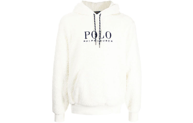 Ralph Lauren White Fleece Sweatshirt with Front Logo Embroidery 710853339-003