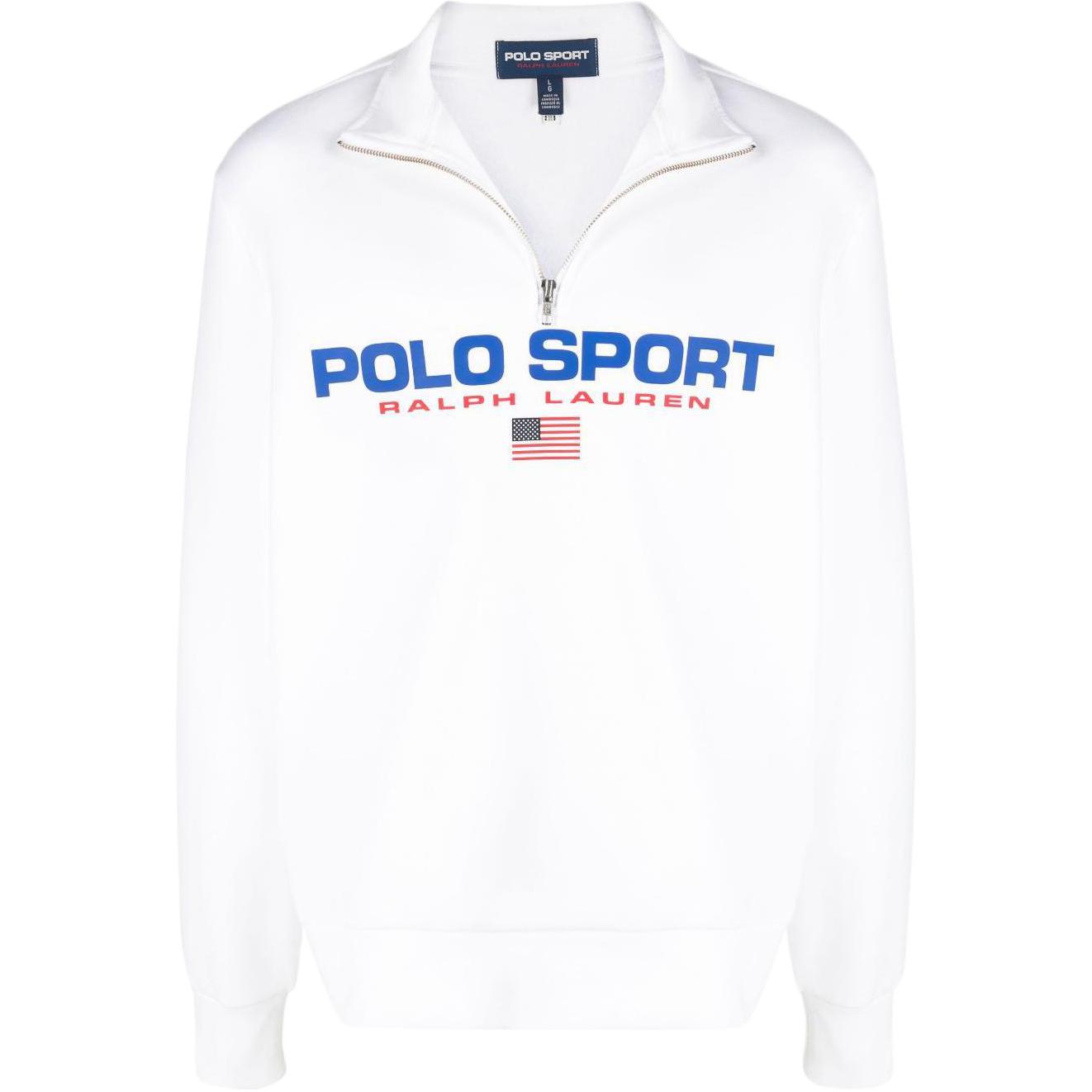 Ralph Lauren White Half-Zip Pullover with Logo Print Long Sleeves 710835766-002