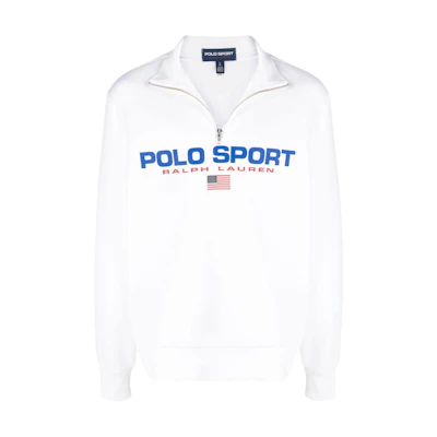 Ralph Lauren White Half-Zip Pullover with Logo Print Long Sleeves 710835766-002