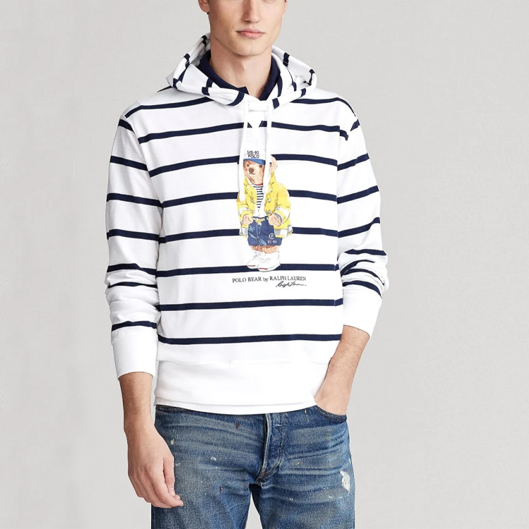 Ralph Lauren White Logo Striped Print Long Sleeve Hoodie 710795725-001 圖 3