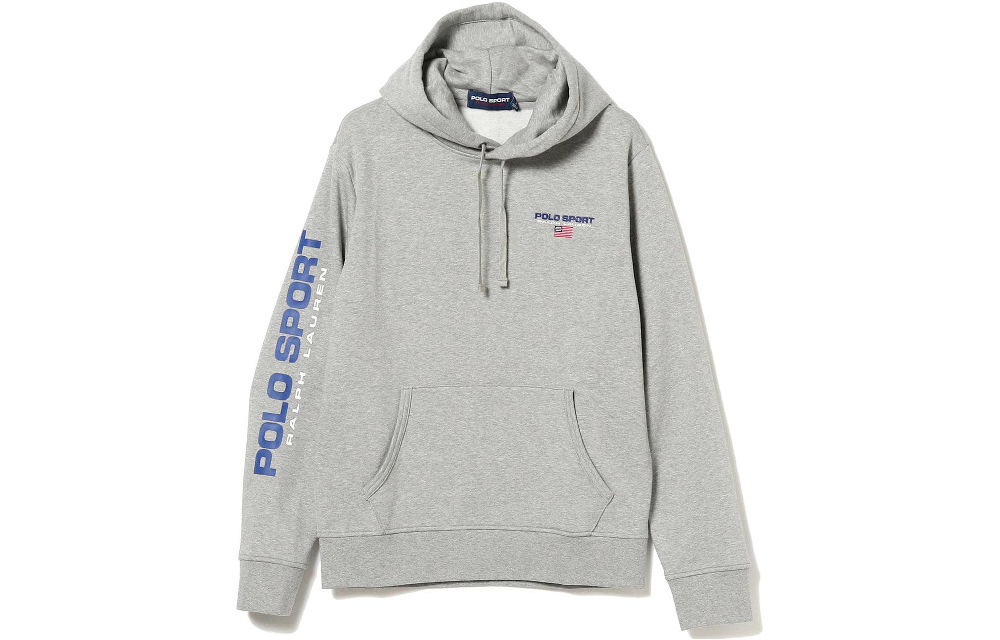 Ralph Lauren Beams FW22 Grey Logo Print Hooded Pullover Hoodie Mens 11-13-4124-770