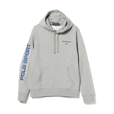 Ralph Lauren Beams FW22 Grey Logo Print Hooded Pullover Hoodie Mens 11-13-4124-770
