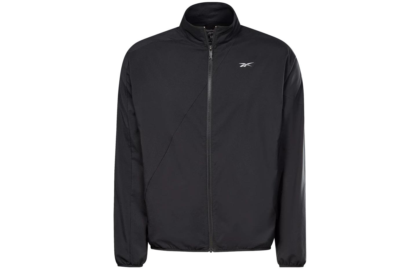 Reebok Black Running Woven Wind Jacket with Logo and Zip-Up Design 100056453