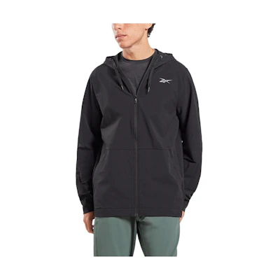 Reebok Black Solid Training Moisture-Wicking Zip Hoodie Jacket 100063617