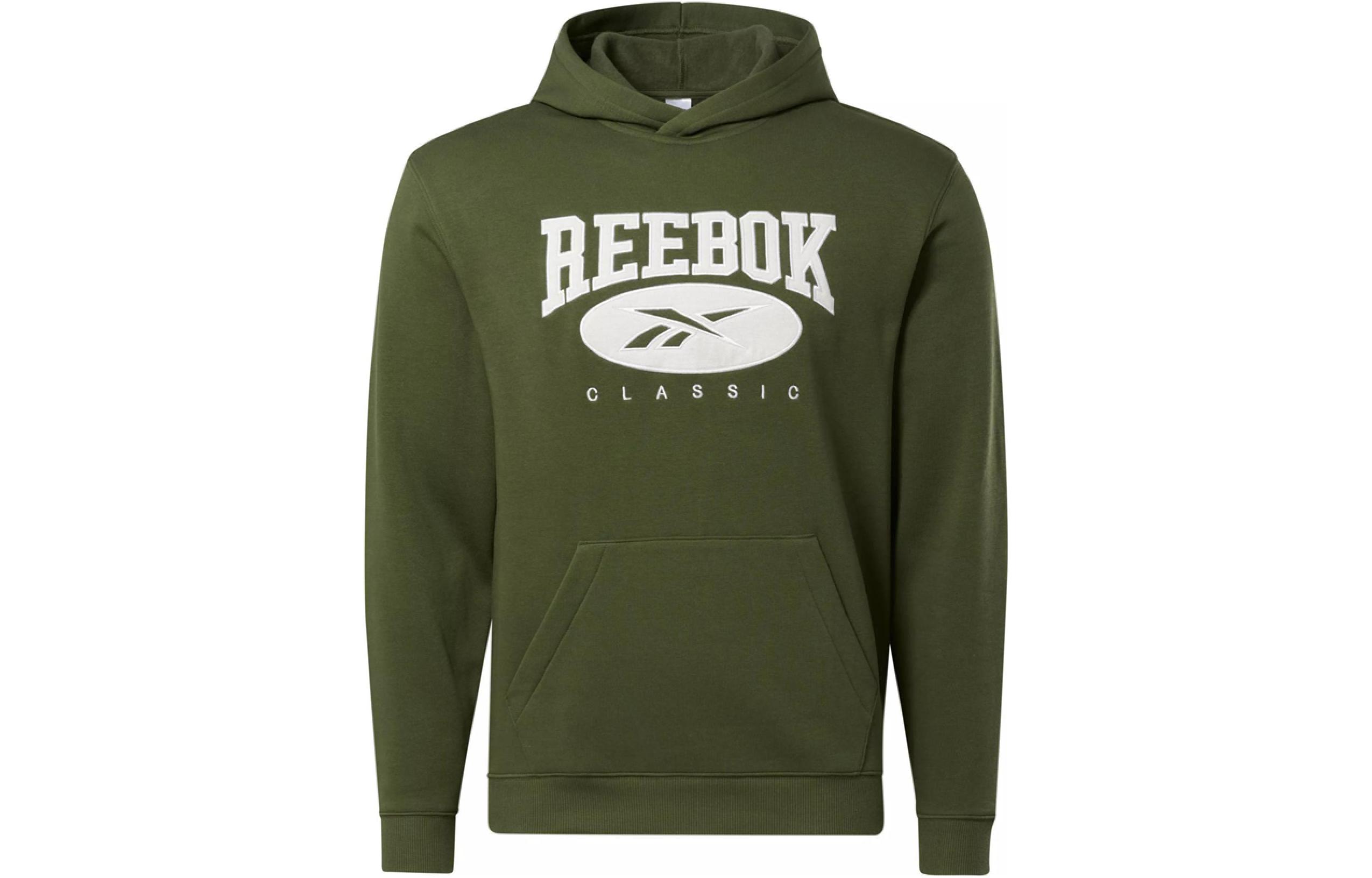Reebok CL AE Hoodie Letter Logo Embroidered Pullover Unisex Army Green 100034583