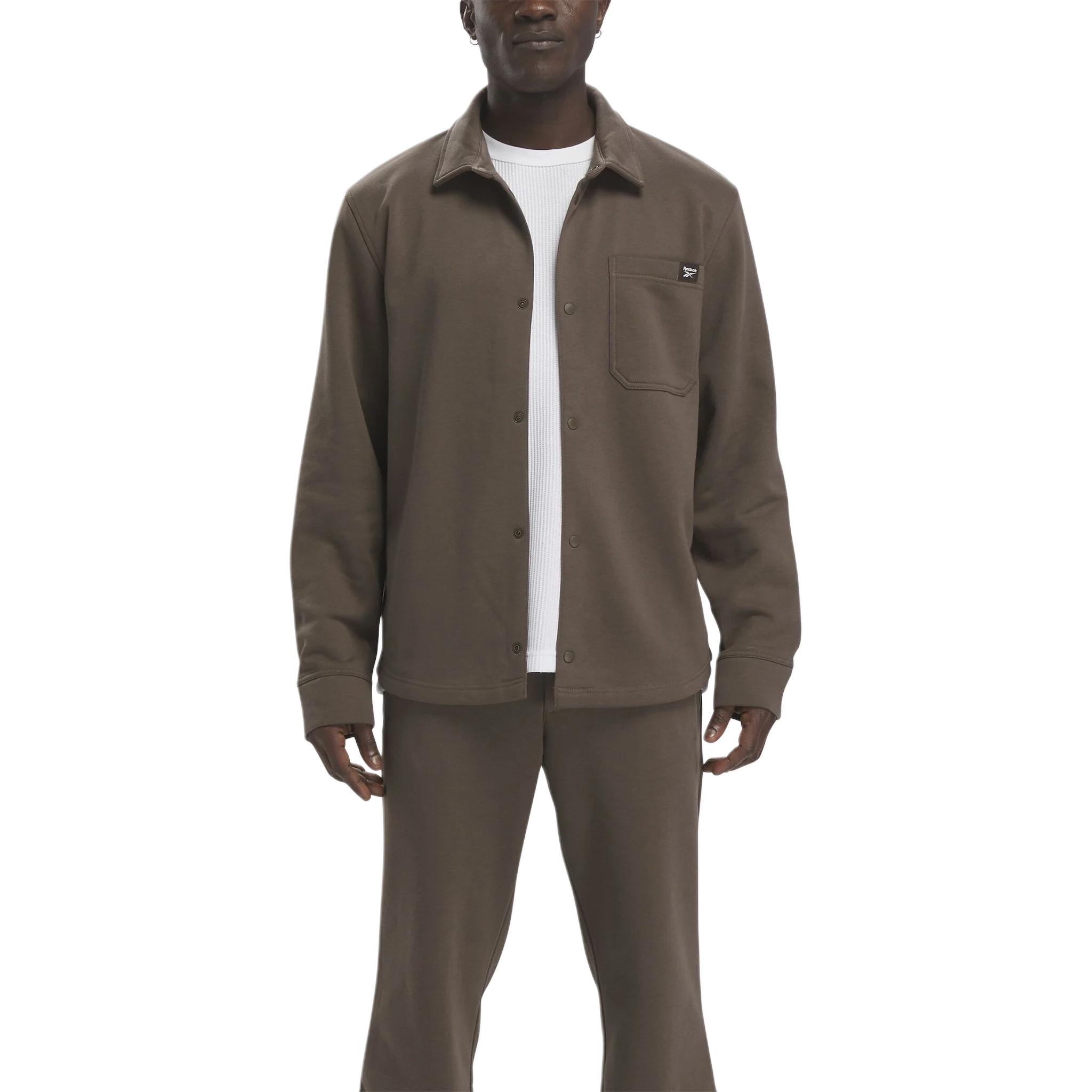 Reebok Classic Fleece-Lined Button-Up Jacket Khaki Long Sleeve 20140154