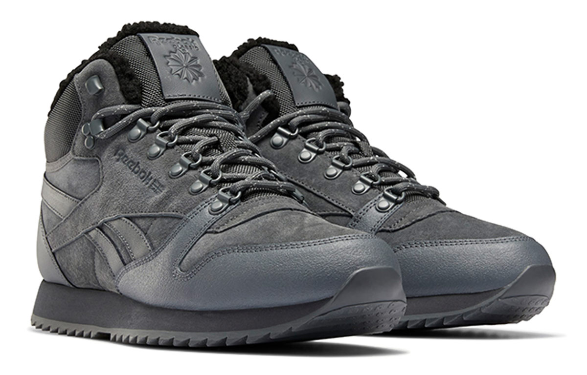 Lookbook Reebok Classic Leather Mid 'Hitam Kelabu Fleece' FU9128