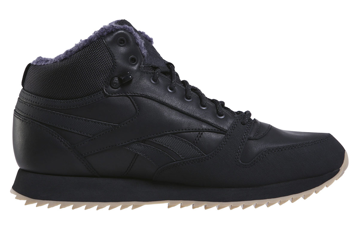 Reebok Cl Lthr Mid Ripple Mu Black Fleece Lined Running Shoes 圖 2