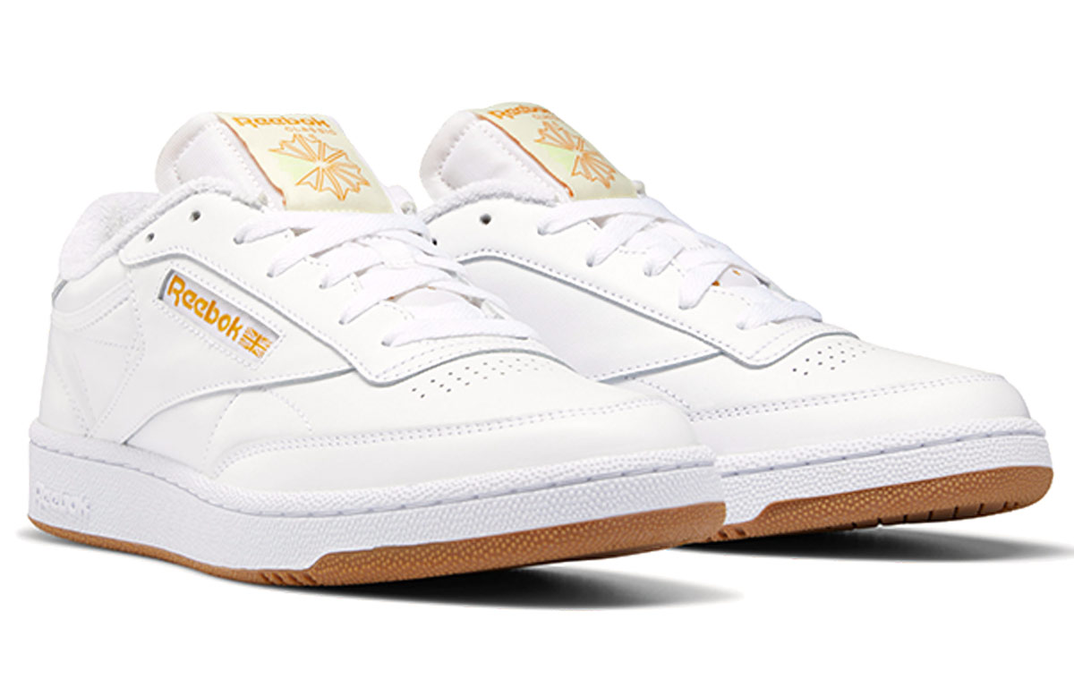 Lookbook Reebok Club C 85 Kasut Skate Rendah Santai Putih Kuning 'Cement' FX1469