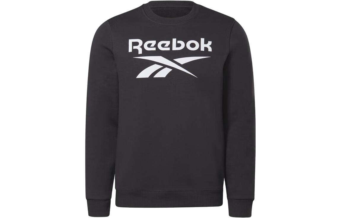 Reebok Crew Logo Printed Pullover Sweatshirt Black Gym Training Wear GR1654