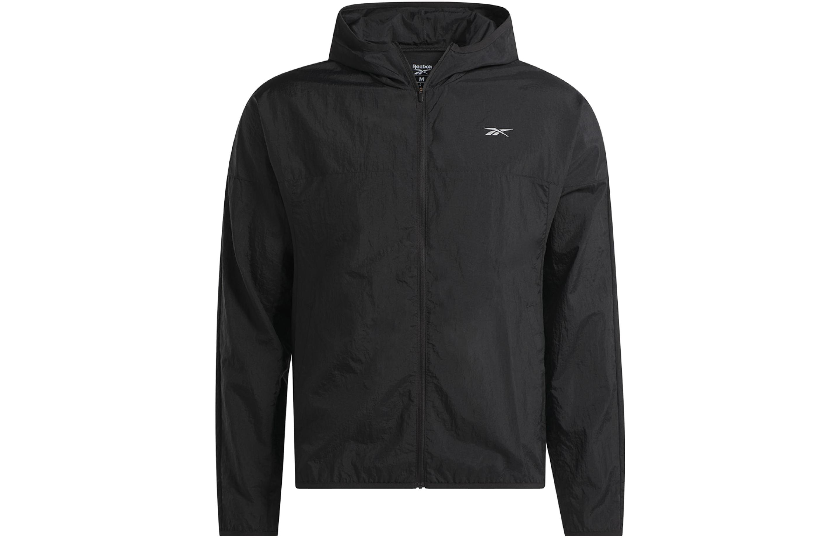 Reebok CYCLED Running Hooded Jacket Breathable Mesh Black Outerwear 100034660
