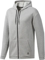 Reebok Full-Zip Fleece Hoodie Mid Grey Solid Color Workout Style EC0897 Reebok Full-Zip Fleece Hoodie Mid Grey Solid Color Workout Style EC0897