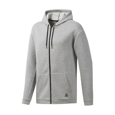 Reebok Full-Zip Fleece Hoodie Mid Grey Solid Color Workout Style EC0897