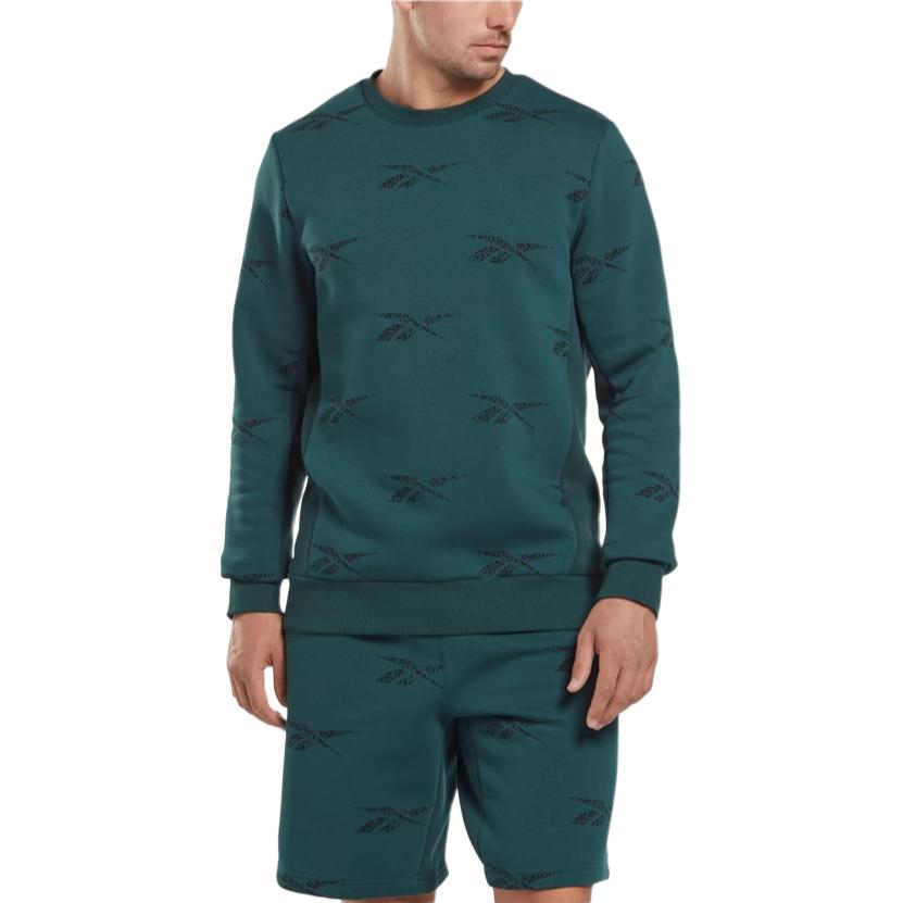 Reebok Green Crewneck Sweatshirt with All-Over Logo Print UY3159704