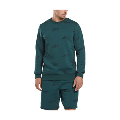 Reebok Green Crewneck Sweatshirt with All-Over Logo Print UY3159704