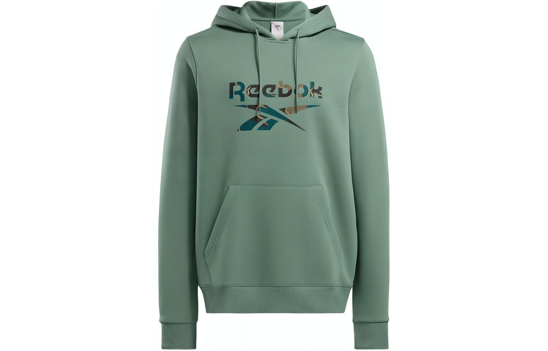 Reebok Green Logo Print Drop Shoulder Hoodie with Drawstring 100075468