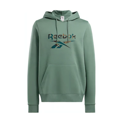 Reebok Green Logo Print Drop Shoulder Hoodie with Drawstring 100075468